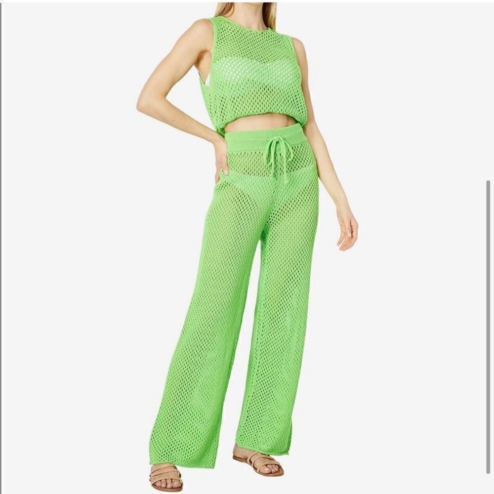 WeWoreWhat Neon green crochet swim cover up pants XS worn once